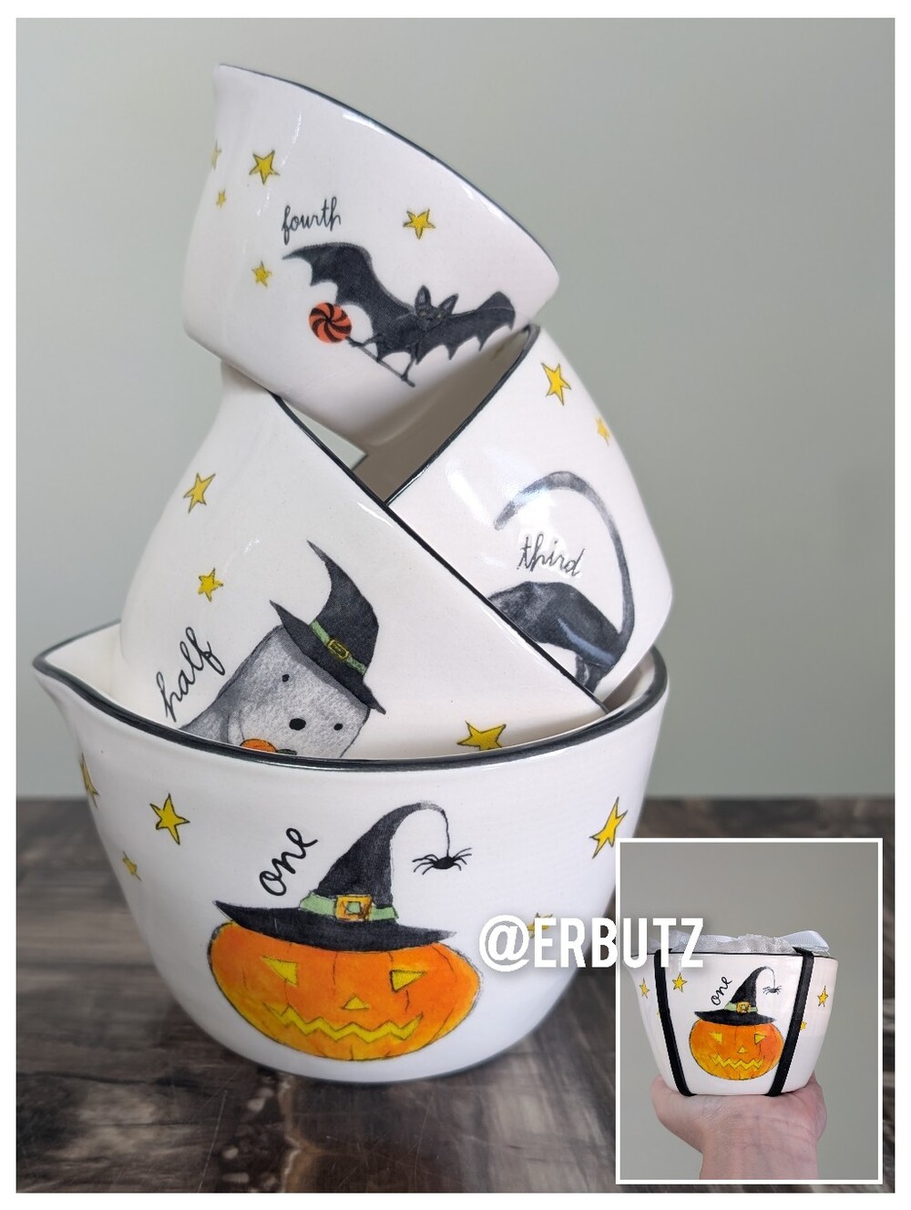 Rae Dunn🎃 Halloween Icon Measuring Cups (Jack O'lantern, Ghost, Black Cat, Bat)